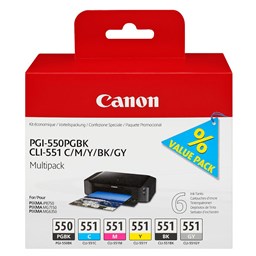 Show details for Canon Tintenpatrone Multipack PGI-550/551, 1 x 15ml, 5 x 7ml Picture of Canon Tintenpatrone Multipack PGI-550/551, 1 x 15ml, 5 x 7ml