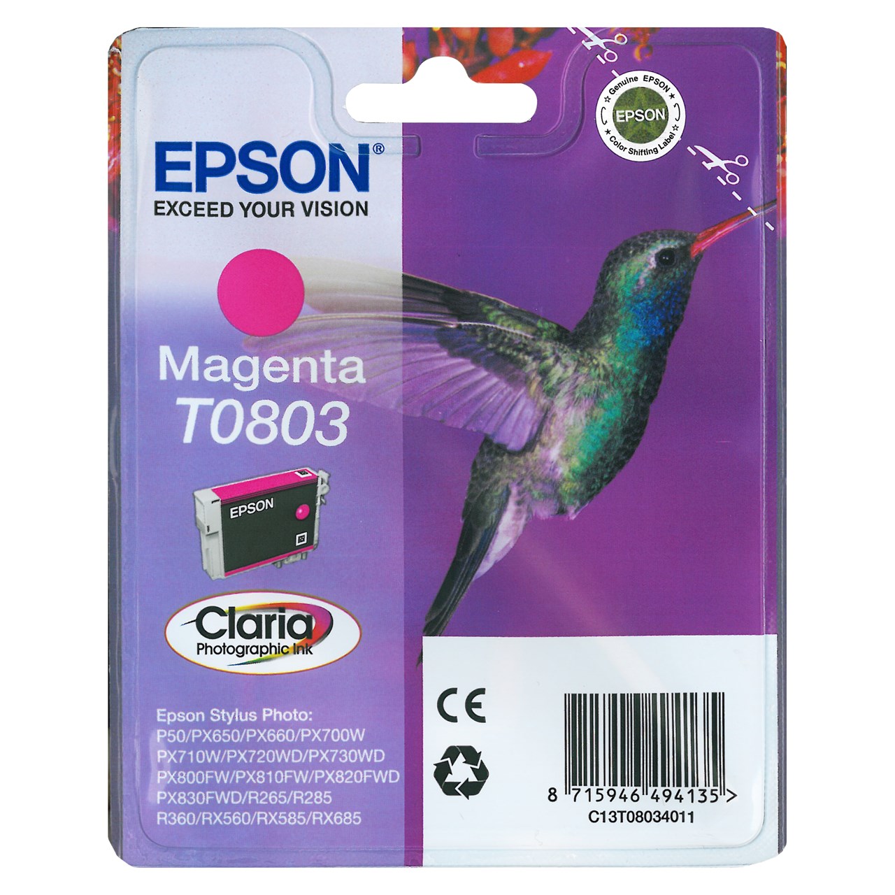 Picture of Epson Tintenpatrone T0803 magenta, 440 Seiten
