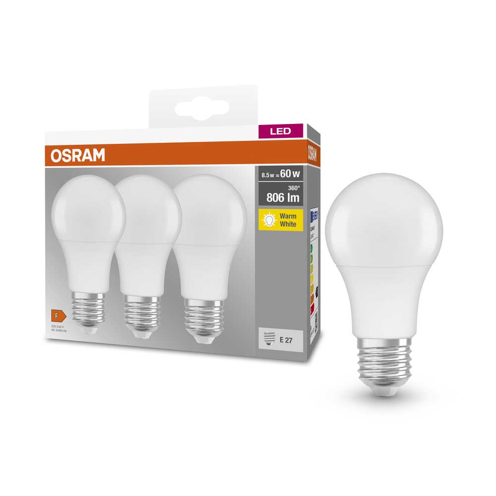 Bild von Osram Triopack Base Classic A 8,5W 2700K E27 frosted