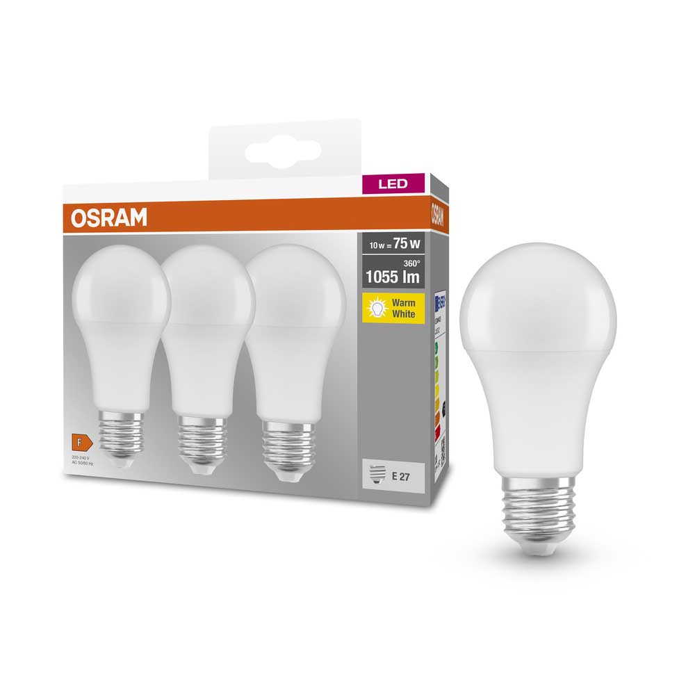 Bild von Osram Triopack Base Classic A 10W 2700K E27 frosted