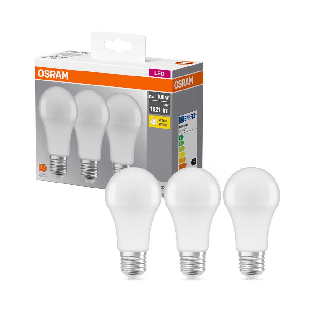 Bild von Osram Triopack Base Classic A 13W 2700K E27 frosted